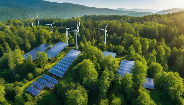 Clean energy and sustainability in the United States showing solar power, wind energy, and green technology in 2026