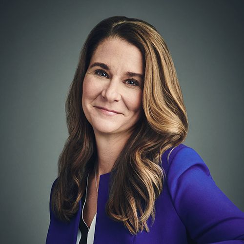 Melinda French Gates speaking at a global conference on women’s empowerment and education initiatives