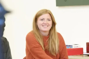 Miriam Battye at a theatre premiere, acclaimed Manchester-born playwright and television writer